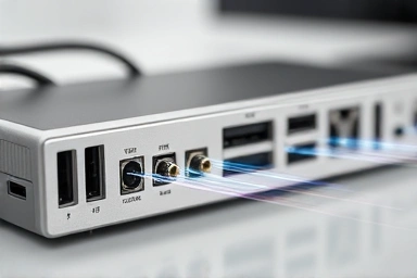 Close-up of high-speed data ports on a Thunderbolt 4 dock.